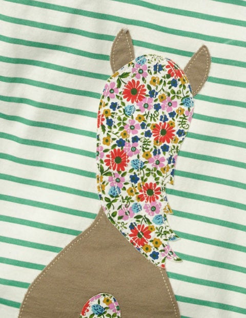 Stripy Animal Appliqué T-Shirt - Ivory/Jungle Green Horse Stripy Animal Appliqué T-Shirt - Ivory/Jungle Green Horse