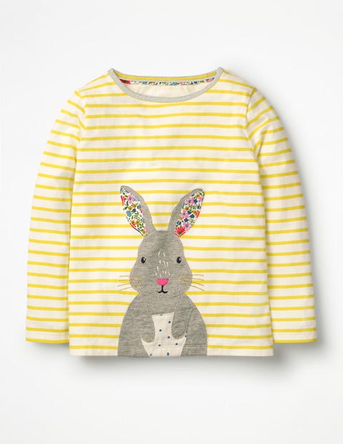 Stripy Animal Appliqué T-shirt - Ivory/Sunshine Yellow Bunny Stripy Animal Appliqué T-shirt - Ivory/Sunshine Yellow Bunny