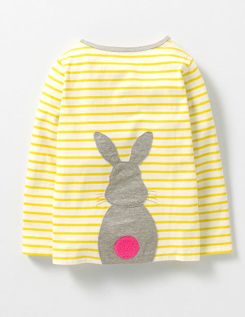 Stripy Animal Appliqué T-shirt - Ivory/Sunshine Yellow Bunny Stripy Animal Appliqué T-shirt - Ivory/Sunshine Yellow Bunny
