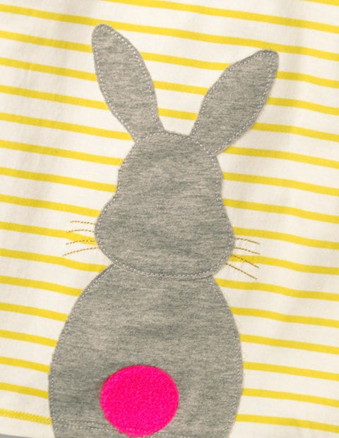 Stripy Animal Appliqué T-shirt - Ivory/Sunshine Yellow Bunny Stripy Animal Appliqué T-shirt - Ivory/Sunshine Yellow Bunny