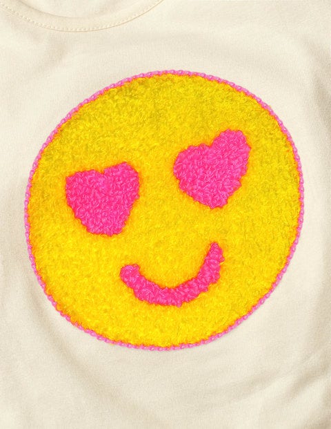 Bouclé Appliqué T-Shirt - Ivory Emoji Bouclé Appliqué T-Shirt - Ivory Emoji