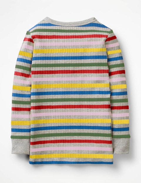 Stripy Ribbed T-Shirt - Grey Rainbow Stripe Stripy Ribbed T-Shirt - Grey Rainbow Stripe