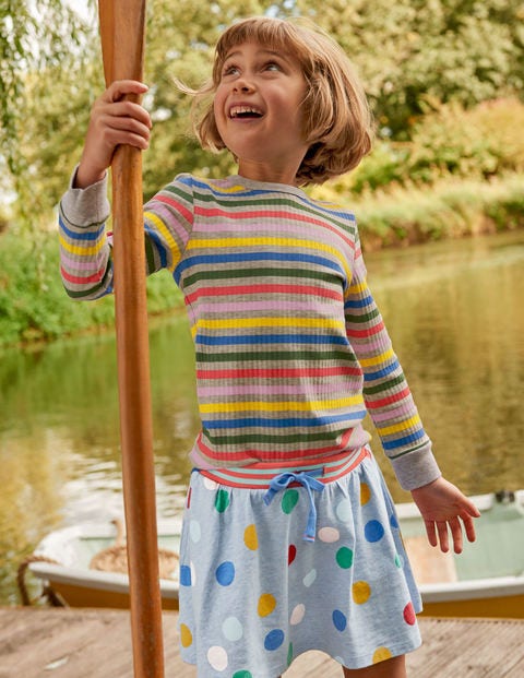 Stripy Ribbed T-Shirt - Grey Rainbow Stripe Stripy Ribbed T-Shirt - Grey Rainbow Stripe