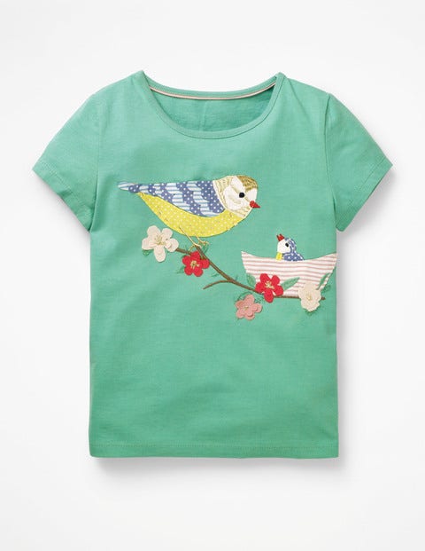 Animal Appliqué T-Shirt - Jungle Green Birds Animal Appliqué T-Shirt - Jungle Green Birds