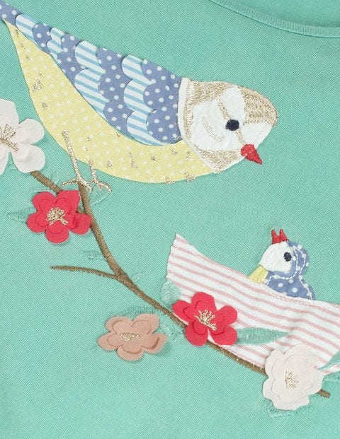 Animal Appliqué T-Shirt - Jungle Green Birds Animal Appliqué T-Shirt - Jungle Green Birds