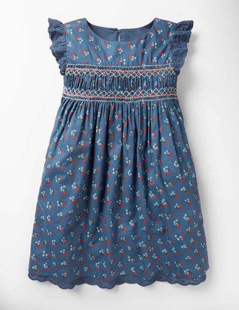 Nostalgic Smocked Dress - Lagoon Blue Vintage Posy Nostalgic Smocked Dress - Lagoon Blue Vintage Posy