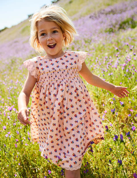 Nostalgic Smocked Dress - Pink Vintage Posy Nostalgic Smocked Dress - Pink Vintage Posy
