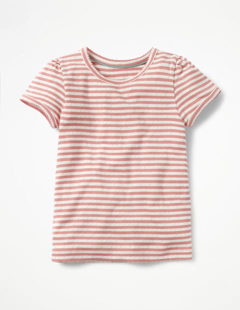 Short-Sleeved Pointelle Top - Ecru/Carousel Pink Short-Sleeved Pointelle Top - Ecru/Carousel Pink