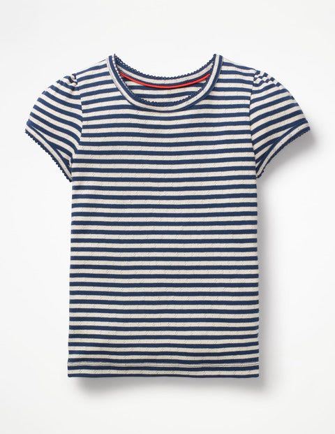Short-Sleeved Pointelle Top - College Blue/Ivory Short-Sleeved Pointelle Top - College Blue/Ivory