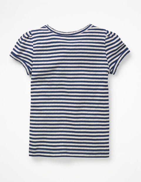 Short-Sleeved Pointelle Top - College Blue/Ivory Short-Sleeved Pointelle Top - College Blue/Ivory