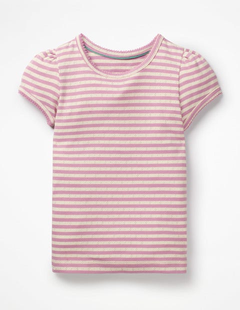 Short-Sleeved Pointelle Top - Lilac Pink/Ivory Short-Sleeved Pointelle Top - Lilac Pink/Ivory