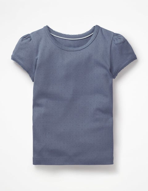 Short-Sleeved Pointelle Top - Violet Grey Short-Sleeved Pointelle Top - Violet Grey