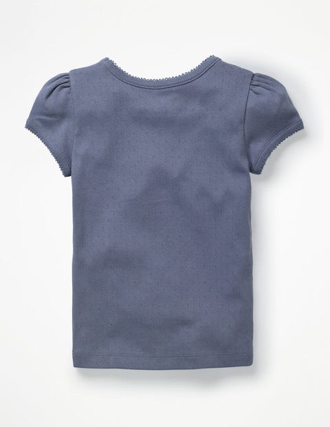 Short-Sleeved Pointelle Top - Violet Grey Short-Sleeved Pointelle Top - Violet Grey
