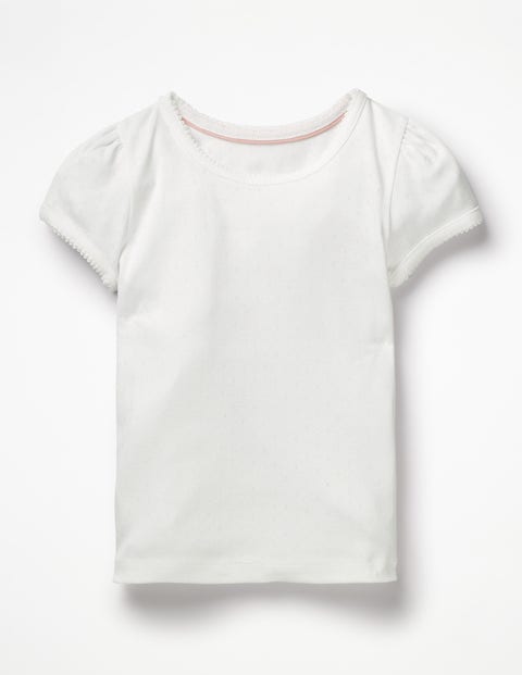Short-Sleeved Pointelle Top - White Short-Sleeved Pointelle Top - White