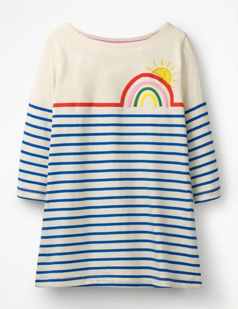 Stripy Appliqué Tunic - Ivory/Duke Blue Rainbow Stripy Appliqué Tunic - Ivory/Duke Blue Rainbow