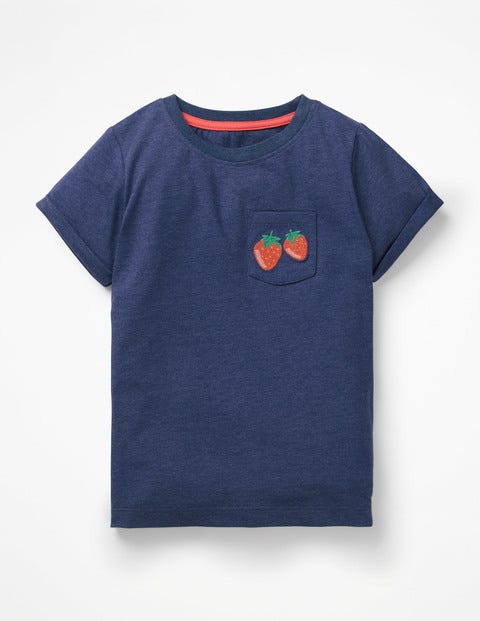 Embroidered Pocket T-Shirt - College Blue Strawberry Embroidered Pocket T-Shirt - College Blue Strawberry