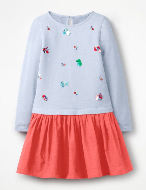 Fun Jersey Woven Dress - Provence Blue Marl Flowers Fun Jersey Woven Dress - Provence Blue Marl Flowers