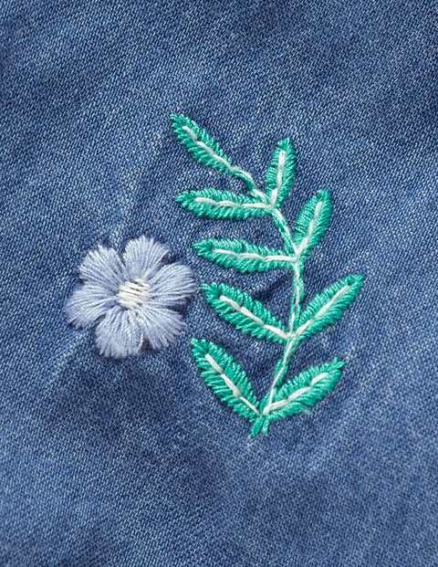 Embroidered Frill Dress - Chambray Embroidered Flowers Embroidered Frill Dress - Chambray Embroidered Flowers