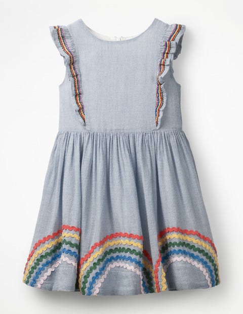 Rüschenkleid Mit Stickerei - Seeblau, Streifen/Regenbögen Rüschenkleid Mit Stickerei - Seeblau, Streifen/Regenbögen