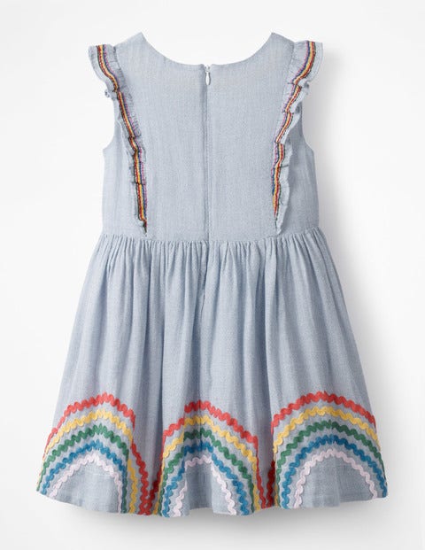 Rüschenkleid Mit Stickerei - Seeblau, Streifen/Regenbögen Rüschenkleid Mit Stickerei - Seeblau, Streifen/Regenbögen