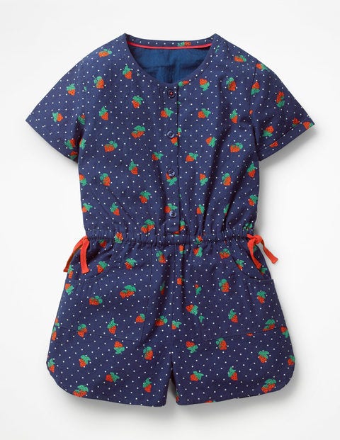Printed Woven Playsuit - Starboard Blue Strawberry Spot Printed Woven Playsuit - Starboard Blue Strawberry Spot