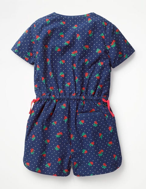 Printed Woven Playsuit - Starboard Blue Strawberry Spot Printed Woven Playsuit - Starboard Blue Strawberry Spot