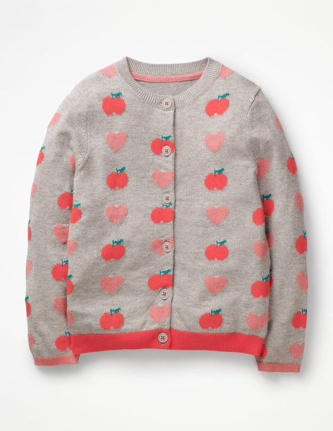 Fun Cardigan - Grey Marl Apples & Hearts Fun Cardigan - Grey Marl Apples & Hearts