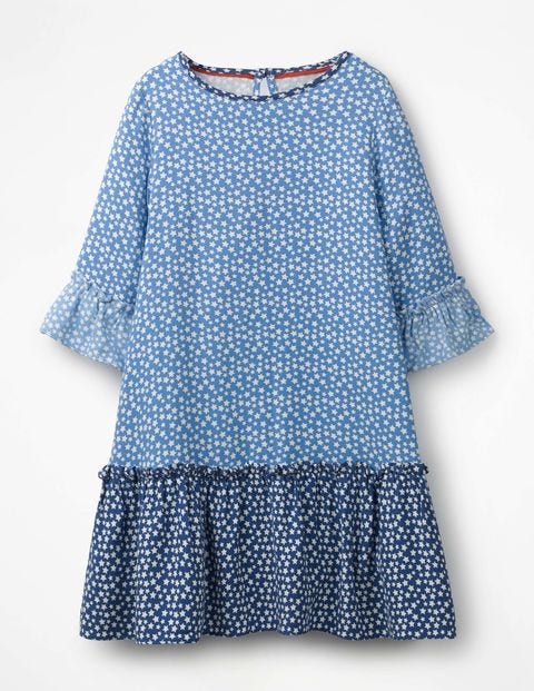 Frill Sleeve Printed Dress - Elizabethan Blue Star