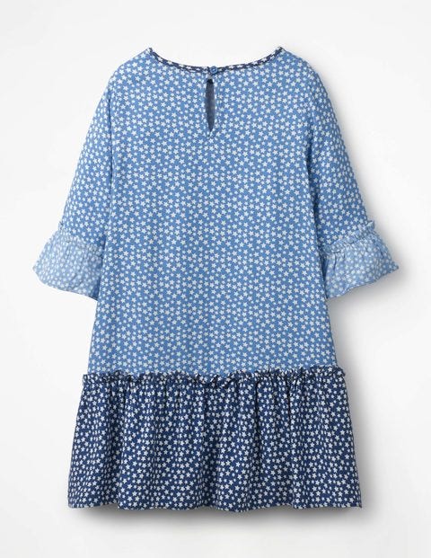 Frill Sleeve Printed Dress - Elizabethan Blue Star Frill Sleeve Printed Dress - Elizabethan Blue Star