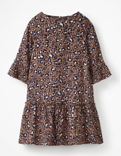 Frill Sleeve Printed Dress - Soft Truffle Animal Print Frill Sleeve Printed Dress - Soft Truffle Animal Print
