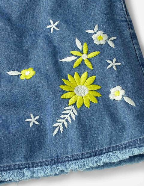 Embroidered Denim Dress - Chambray Embroidered Flowers Embroidered Denim Dress - Chambray Embroidered Flowers