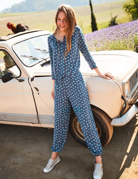 Printed Jersey Jumpsuit - Blue Vintage Posy Printed Jersey Jumpsuit - Blue Vintage Posy