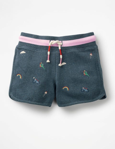Embroidered Jersey Shorts - Indigo Blue Multi Embroidery Embroidered Jersey Shorts - Indigo Blue Multi Embroidery