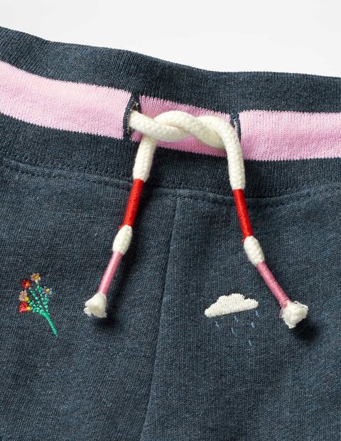 Embroidered Jersey Shorts - Indigo Blue Multi Embroidery Embroidered Jersey Shorts - Indigo Blue Multi Embroidery