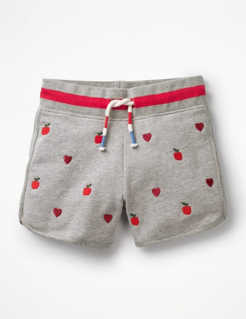 Bestickte Jersey-Shorts - Grau Meliert, Äpfel/Herzen Bestickte Jersey-Shorts - Grau Meliert, Äpfel/Herzen