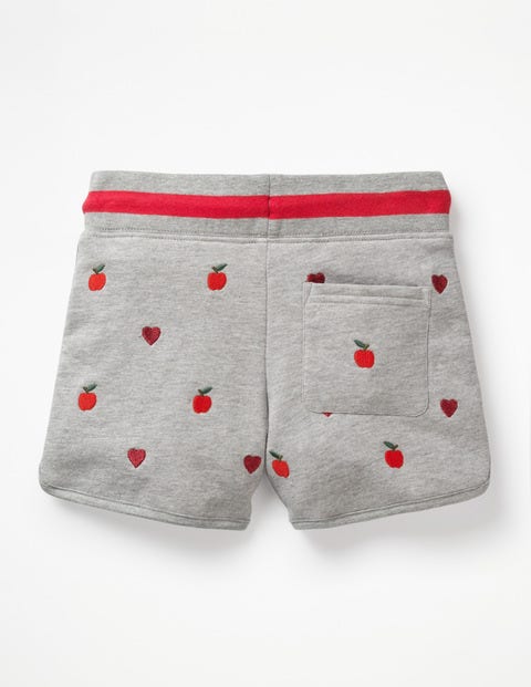 Bestickte Jersey-Shorts - Grau Meliert, Äpfel/Herzen Bestickte Jersey-Shorts - Grau Meliert, Äpfel/Herzen