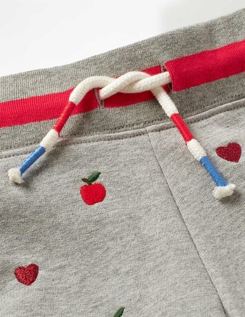 Bestickte Jersey-Shorts - Grau Meliert, Äpfel/Herzen Bestickte Jersey-Shorts - Grau Meliert, Äpfel/Herzen