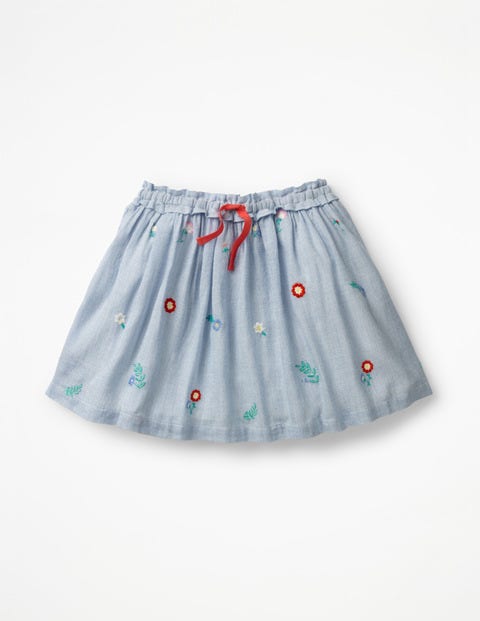 Pretty Embroidered Skirt - Lake Blue Ticking Stripe Pretty Embroidered Skirt - Lake Blue Ticking Stripe