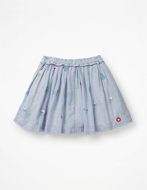 Pretty Embroidered Skirt - Lake Blue Ticking Stripe Pretty Embroidered Skirt - Lake Blue Ticking Stripe