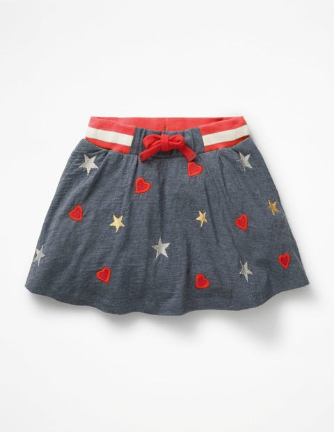 Embroidered Jersey Skort - Blue Marl Sparkly Hearts/Stars Embroidered Jersey Skort - Blue Marl Sparkly Hearts/Stars