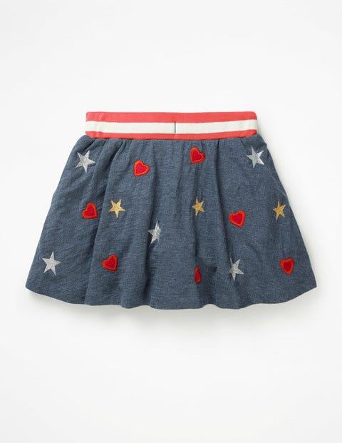 Embroidered Jersey Skort - Blue Marl Sparkly Hearts/Stars Embroidered Jersey Skort - Blue Marl Sparkly Hearts/Stars