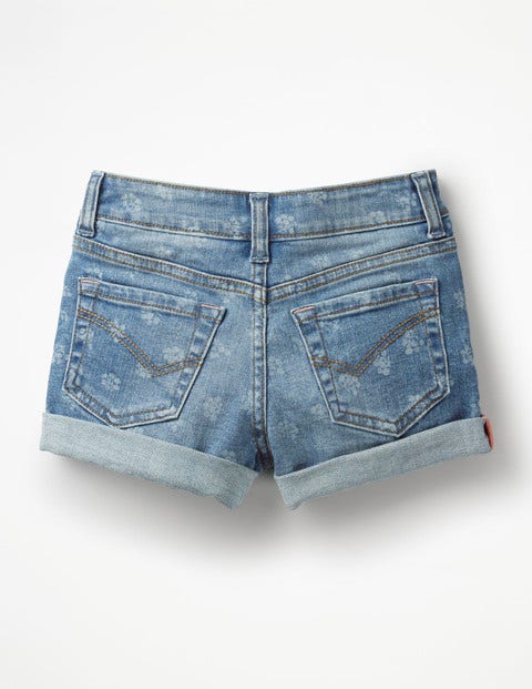 Printed Denim Shorts - Denim Vintage Posy Printed Denim Shorts - Denim Vintage Posy