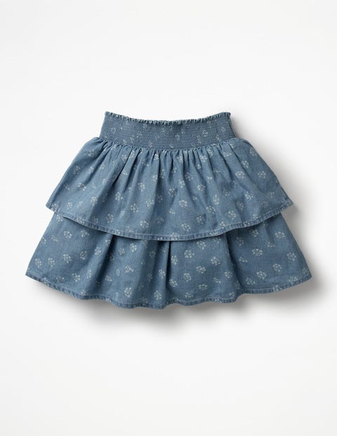 Mehrstufiger Rock Mit Rüschen - Faux-Uni, Vintage-Blumen Mehrstufiger Rock Mit Rüschen - Faux-Uni, Vintage-Blumen