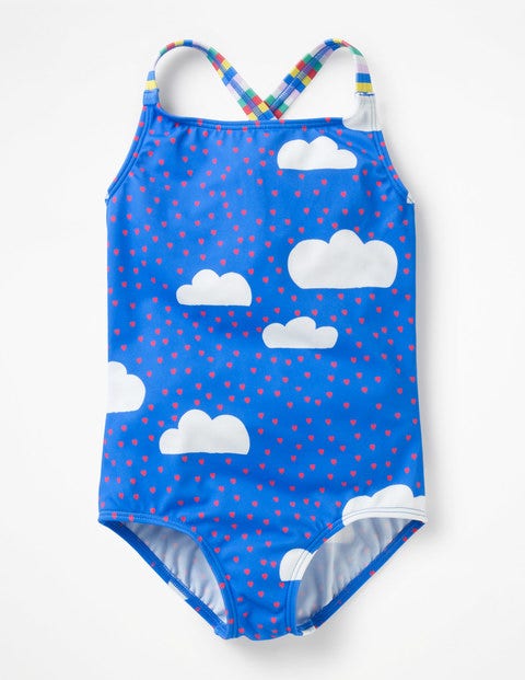 Cross-Back Swimsuit - Oasis Blue Love Clouds Cross-Back Swimsuit - Oasis Blue Love Clouds