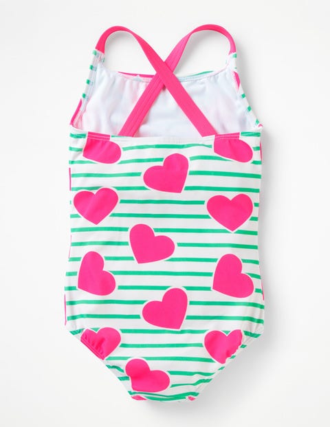 Cross-Back Swimsuit - Green/Ivory Coral Pink Hearts Cross-Back Swimsuit - Green/Ivory Coral Pink Hearts