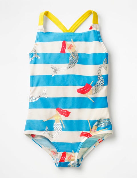 Cross-Back Swimsuit - Blue Mermaid Stripe Cross-Back Swimsuit - Blue Mermaid Stripe