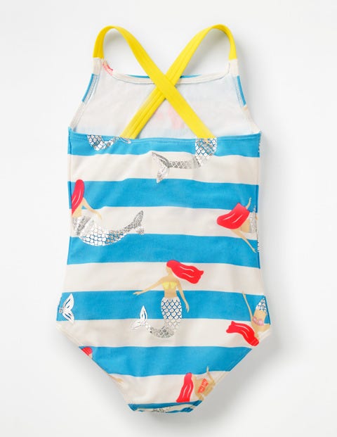 Cross-Back Swimsuit - Blue Mermaid Stripe Cross-Back Swimsuit - Blue Mermaid Stripe
