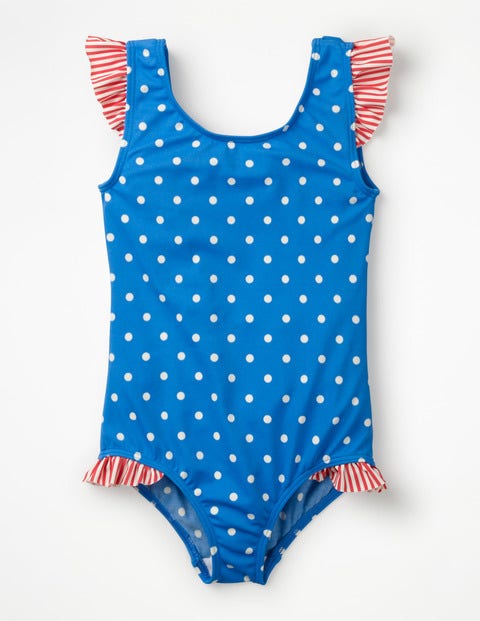 Frilly Printed Swimsuit - Oasis Blue/Ivory Spots Frilly Printed Swimsuit - Oasis Blue/Ivory Spots