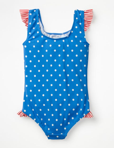 Frilly Printed Swimsuit - Oasis Blue/Ivory Spots Frilly Printed Swimsuit - Oasis Blue/Ivory Spots
