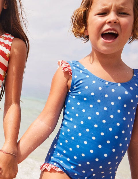 Frilly Printed Swimsuit - Oasis Blue/Ivory Spots Frilly Printed Swimsuit - Oasis Blue/Ivory Spots